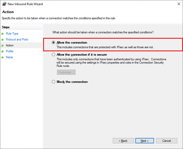 New Inbound Rule Wizard Allow Connection New Inbound Rule Wizard Allow Connection