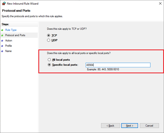 New Inbound Rule Wizard TCP Port Number New Inbound Rule Wizard TCP Port Number